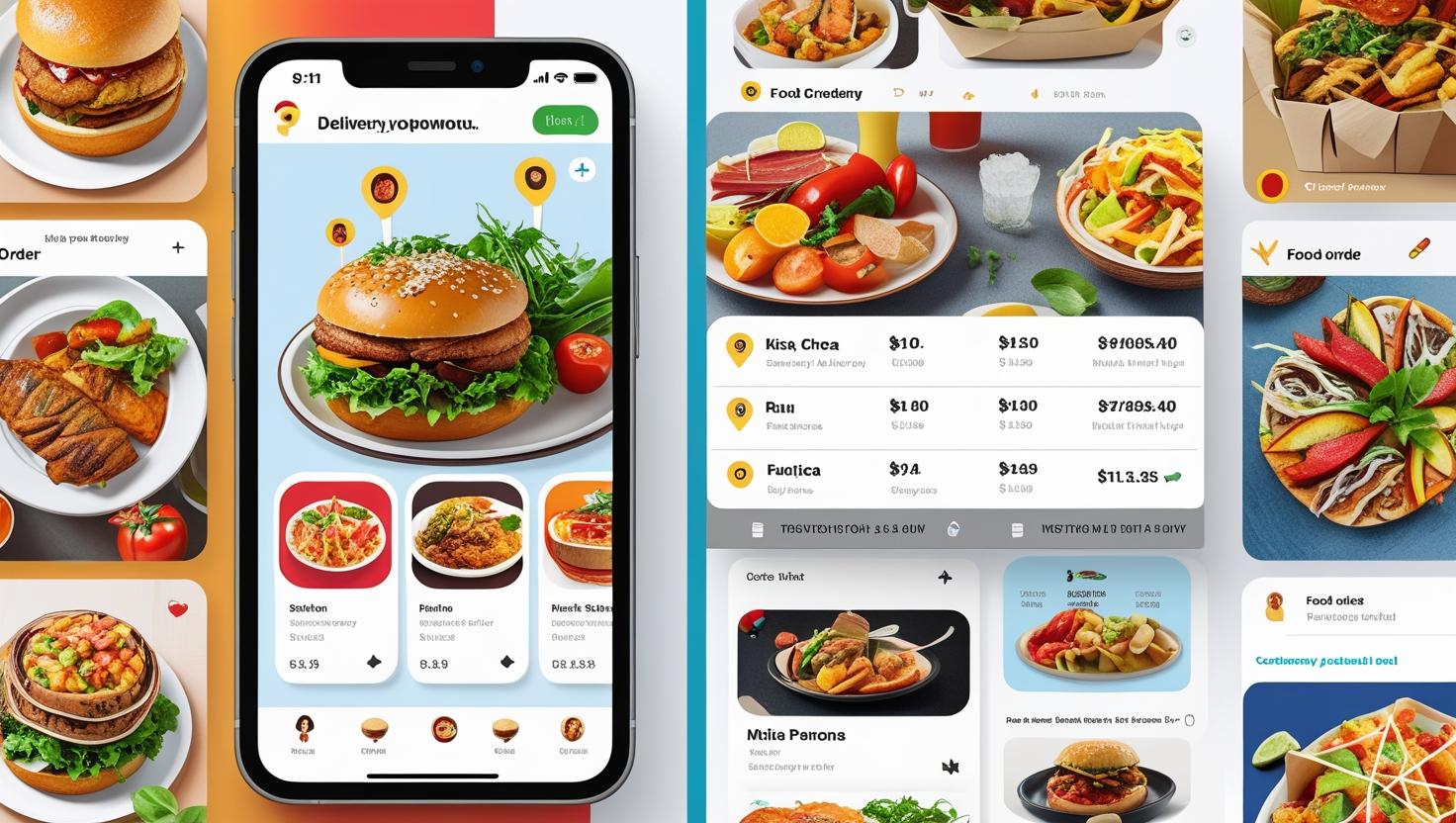 Food delivery mobile application interface with restaurant listings